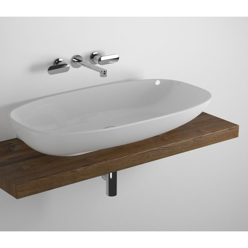 Immagine di Flaminia SOLID mensola L.120 P.46 H.6 cm, per lavabo NUDA 95, finitura legno rustico marrone SL5082
