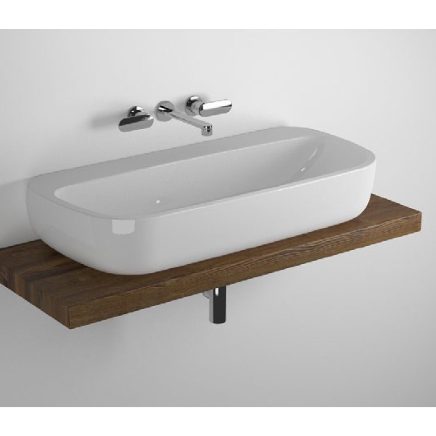 Immagine di Flaminia SOLID mensola L.120 H.46 P.6 cm, per lavabo MONÒ 100, finitura legno rustico marrone SLMN100