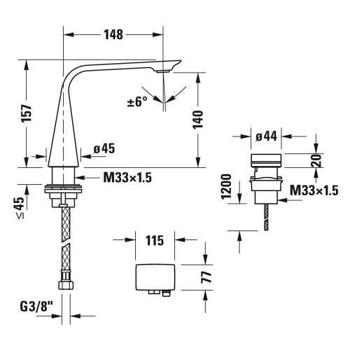 Immagine di Duravit D.1 rubinetteria elettronica a 2 fori taglia M con alimentatore da incasso, finitura cromo D11100008010