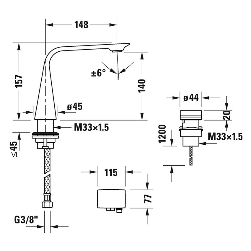 Immagine di Duravit D.1 rubinetteria elettronica a 2 fori taglia M con alimentatore da incasso, finitura cromo D11100008010