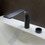Immagine di Duravit XVIU composizione bagno sostegno metallico, colore nero opaco con lavabo due fori, colore bianco + colonna bassa, colore bianco opaco + specchio con profilo nero opaco + sifone di design, colore nero opaco XV4715OB240-XV70420B2B2