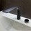 Immagine di Duravit XVIU composizione bagno sostegno metallico, colore nero opaco con lavabo due fori, colore bianco + colonna bassa, colore bianco opaco + specchio con profilo nero opaco + sifone di design, colore nero opaco XV4715OB240-XV70420B2B2
