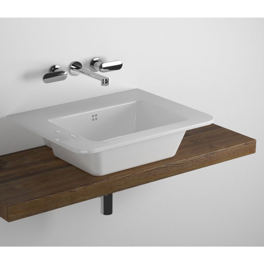 Immagine di Flaminia SOLID mensola L.90 H.46 P.6 cm, per lavabo VOLO 66, finitura legno rustico marrone SLVL66