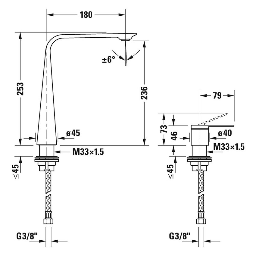 Immagine di Duravit D.1 rubinetteria a 2 fori per lavabo taglia XL, finitura cromo D11130002010