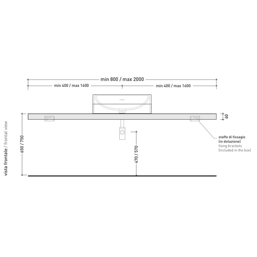 Immagine di Flaminia SOLID mensola L.80 P.46 H.6 cm, per lavabi NILE appoggio, finitura legno rustico marrone SLNL