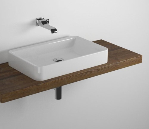 Immagine di Flaminia SOLID mensola L.80 P.46 H.6 cm, per lavabi NILE appoggio, finitura legno rustico marrone SLNL