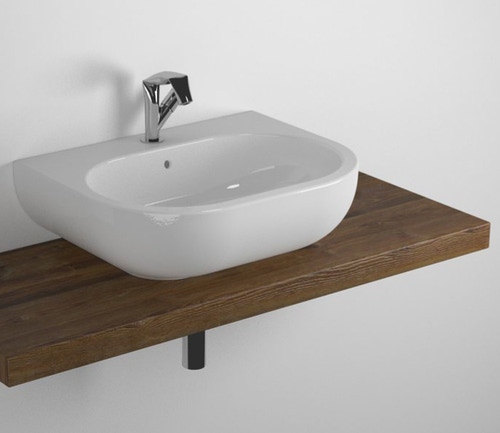 Immagine di Flaminia SOLID mensola L.80 P.46 H.6 cm, per lavabo PASS 62, finitura legno rustico marrone SLPS62