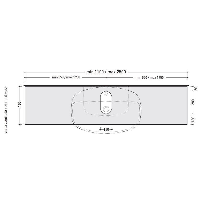 Flaminia F68081NE FORTY6 mensola L.110 P.46 H.10 cm, per lavabo Nuda 85 (art .5080-5081), colore nero finitura lucido