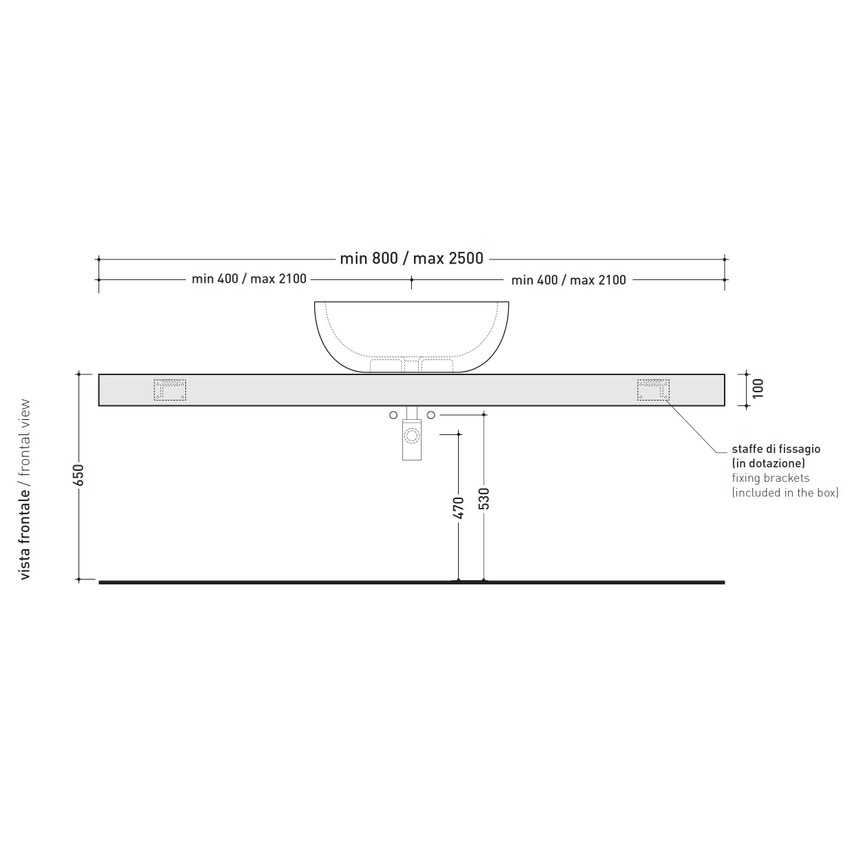 Immagine di Flaminia FORTY6 mensola L.80 P.46 H.10 cm, per lavabo Dip 62 (art.DP481-DP482), colore nero finitura lucido F6DPNE