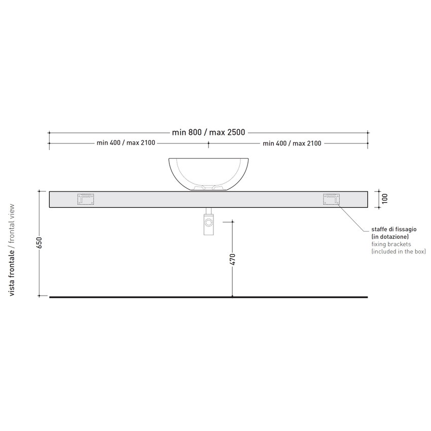 Immagine di Flaminia FORTY6 mensola L.80 P.46 H.10 cm, per lavabo Fonte (art.FN50L-FT52L), colore nero finitura lucido F6FNTNE