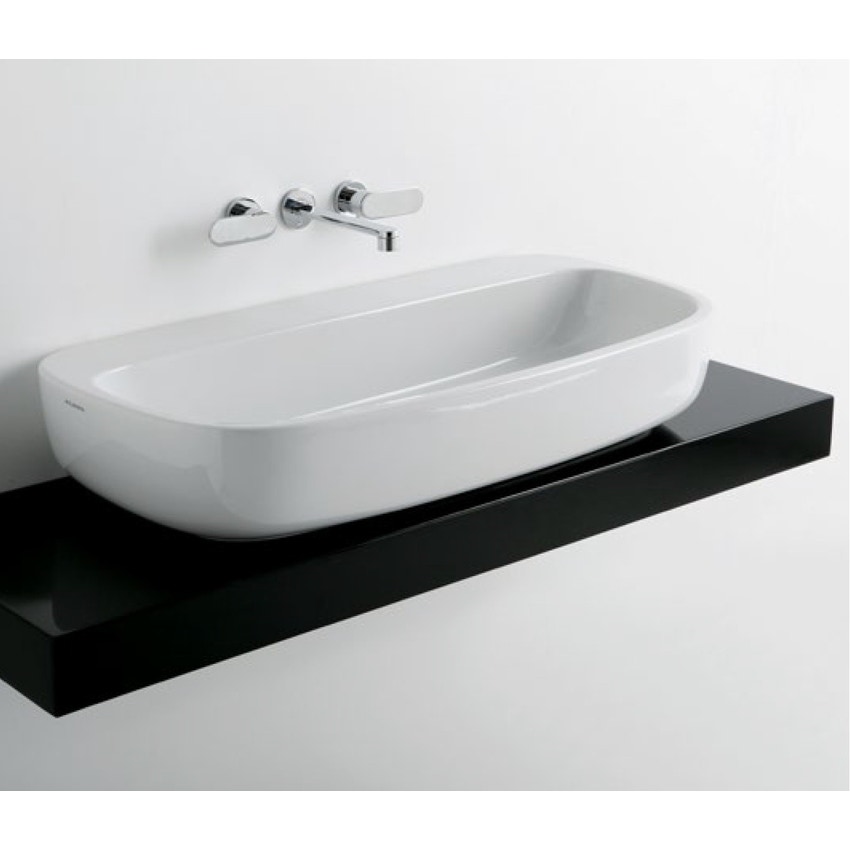 Immagine di Flaminia FORTY6 mensola L.120 P.46 H.10 cm, per lavabo Monò 100 (art.MN100L), colore nero finitura lucido F6MN100NE