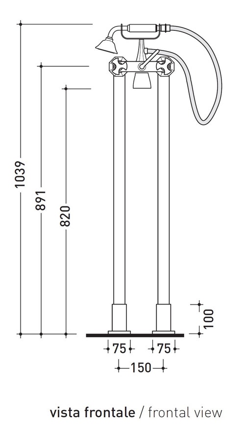 Immagine di Flaminia EVERGREEN miscelatore vasca a pavimento con deviatore e doccetta, finitura e cromo EG700