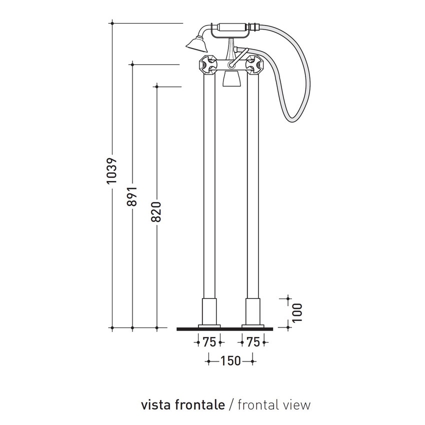 Immagine di Flaminia EVERGREEN miscelatore vasca a pavimento con deviatore e doccetta, finitura e cromo EG700