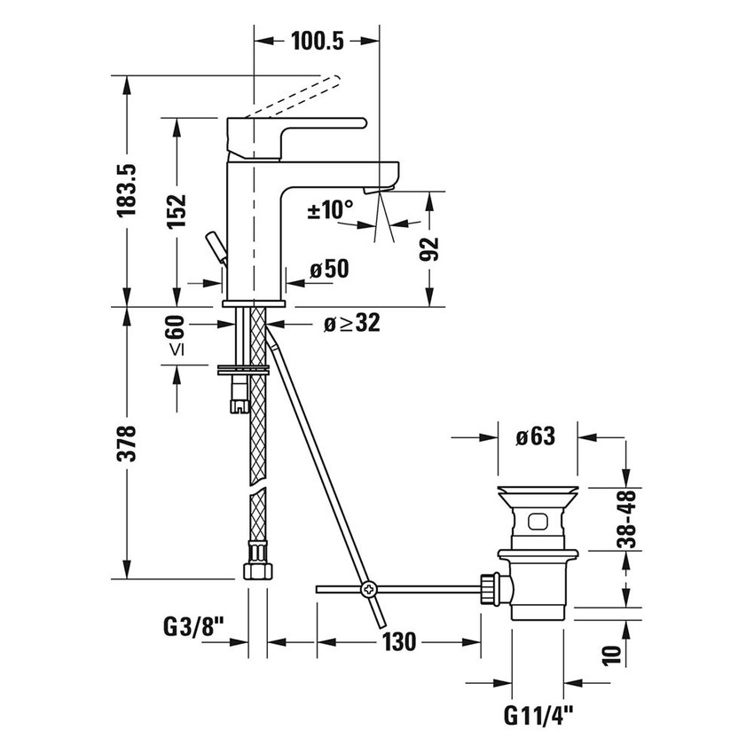 Immagine di Duravit B.2 miscelatore monocomando per lavabo taglia S con scarico e saltarello finitura cromo B21010001010