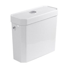 Immagine di Duravit 1930 cassetta di sciacquo per attacco sinistra, destra o centrale alto, con batteria Dual Flush, colore bianco finitura pulsante cromato 0872200005