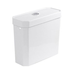 Immagine di Duravit 1930 cassetta di sciacquo per attacco sinistra basso, con batteria Dual Flush, rivestimento Wondergliss, colore bianco finitura pulsante cromato 08722100051