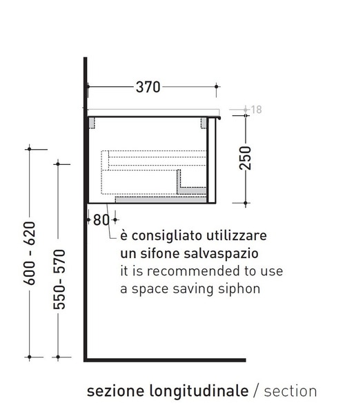 Immagine di Flaminia BOX base portalavabo sospesa, 1 cassetto, L.85 P.37 H.25 cm, con top e foro per lavabo da appoggio, finitura ok arly BX992+BXPR38ARL