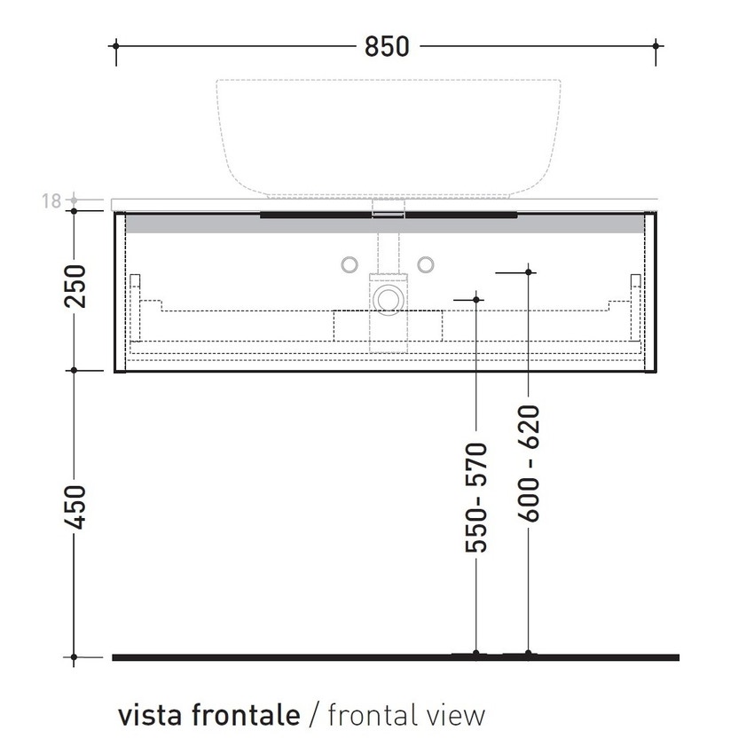 Immagine di Flaminia BOX base portalavabo sospesa, 1 cassetto, L.85 P.37 H.25 cm, con top e foro per lavabo da appoggio, finitura ok arly BX992+BXPR38ARL
