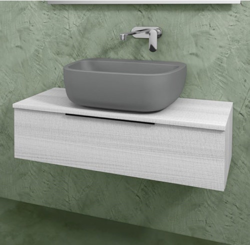 Immagine di Flaminia BOX base portalavabo sospesa, 1 cassetto, L.95 P.37 H.25 cm, con top e foro per lavabo da appoggio, finitura oj bianco BX994+BXPR38OJB