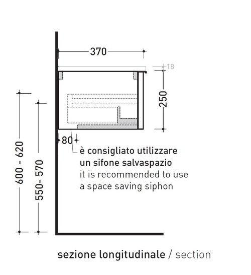 Immagine di Flaminia BOX base portalavabo sospesa, 1 cassetto, L.95 P.37 H.25 cm, con top e foro per lavabo da appoggio, finitura oj bianco BX994+BXPR38OJB