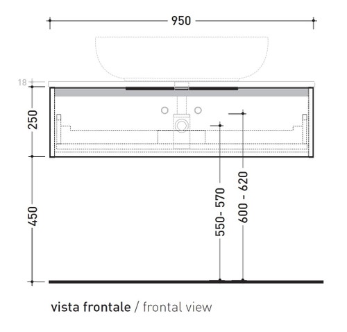Immagine di Flaminia BOX base portalavabo sospesa, 1 cassetto, L.95 P.37 H.25 cm, con top e foro per lavabo da appoggio, finitura oj bianco BX994+BXPR38OJB
