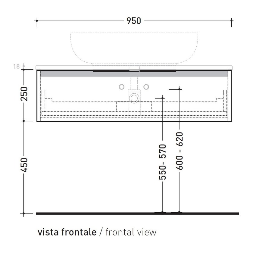 Immagine di Flaminia BOX base portalavabo sospesa, 1 cassetto, L.95 P.37 H.25 cm, con top e foro per lavabo da appoggio, finitura oj bianco BX994+BXPR38OJB