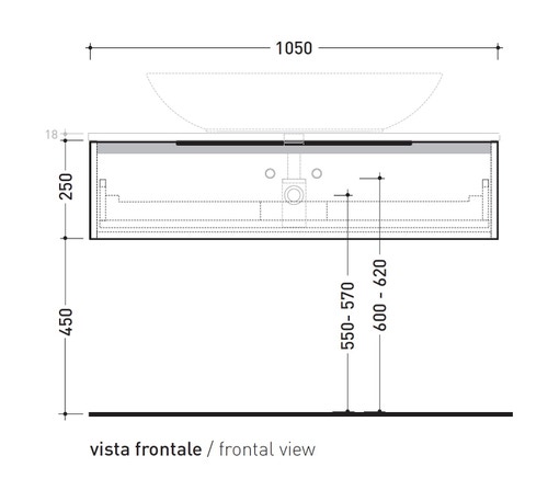 Immagine di Flaminia BOX base portalavabo sospesa, 1 cassetto, L.105 P.37 H.25 cm, con top e foro per lavabo da appoggio, finitura oj canapa BX968+BXPR38OJC