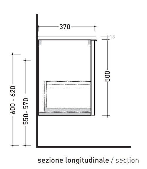 Immagine di Flaminia BOX base portalavabo sospesa, 1 cassetto, L.70 P.37 H.50 cm, con top e foro per lavabo da appoggio, finitura ok arly BX804+BXPR38ARL