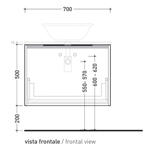 Immagine di Flaminia BOX base portalavabo sospesa, 1 cassetto, L.70 P.37 H.50 cm, con top e foro per lavabo da appoggio, finitura ok arly BX804+BXPR38ARL
