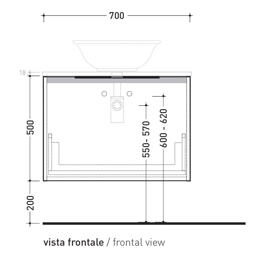 Immagine di Flaminia BOX base portalavabo sospesa, 1 cassetto, L.70 P.37 H.50 cm, con top e foro per lavabo da appoggio, finitura ok arly BX804+BXPR38ARL