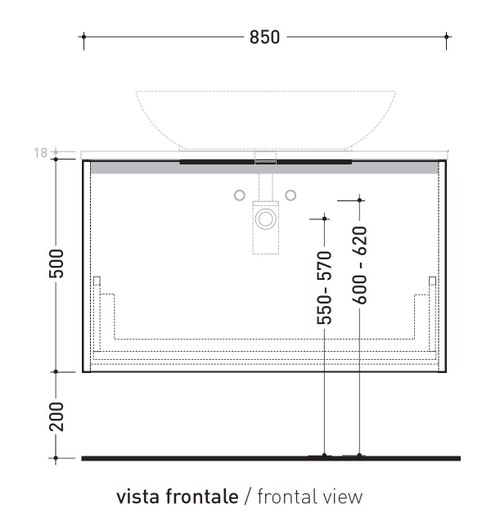 Immagine di Flaminia BOX base portalavabo sospesa, 1 cassetto, L.85 P.37 H.50 cm, con top e foro per lavabo da appoggio, finitura oj grigio BX810+BXPR38OJG