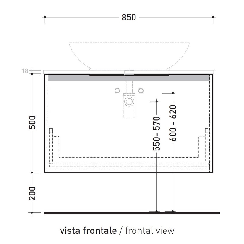 Immagine di Flaminia BOX base portalavabo sospesa, 1 cassetto, L.85 P.37 H.50 cm, con top e foro per lavabo da appoggio, finitura oj grigio BX810+BXPR38OJG