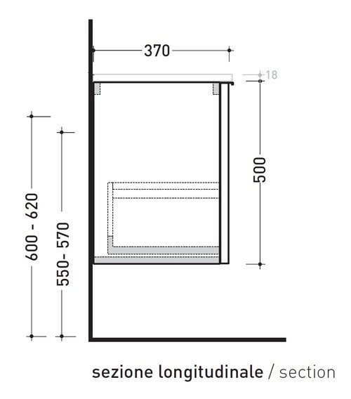 Immagine di Flaminia BOX base portalavabo sospesa, 1 cassetto, L.85 P.37 H.50 cm, con top e foro per lavabo da appoggio, finitura oj grigio BX810+BXPR38OJG
