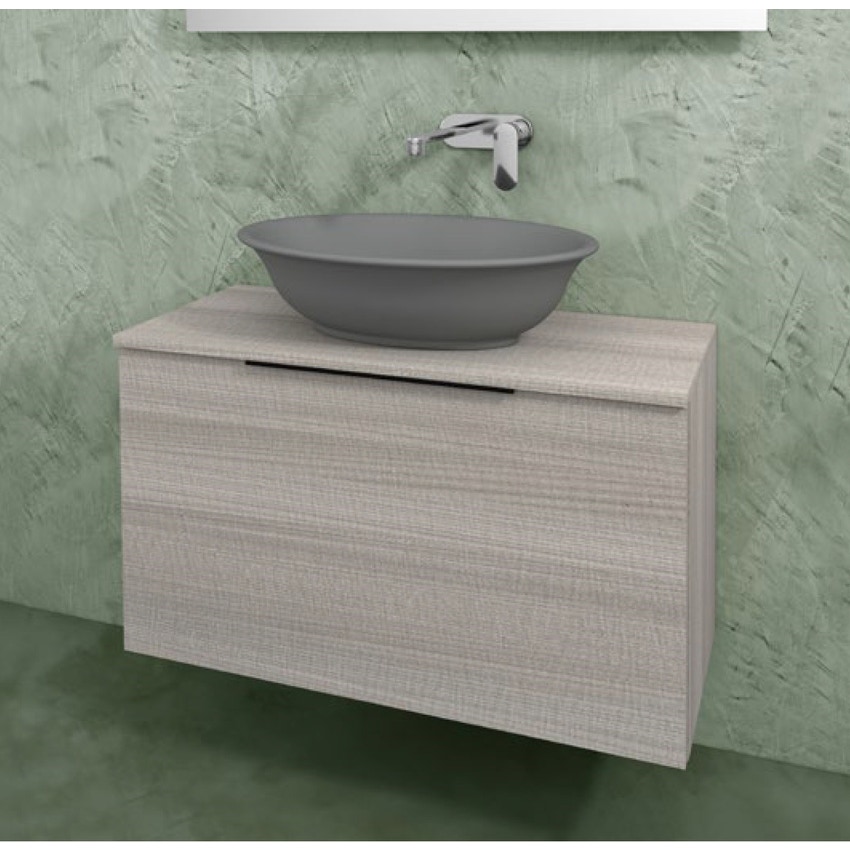 Immagine di Flaminia BOX base portalavabo sospesa, 1 cassetto, L.85 P.37 H.50 cm, con top e foro per lavabo da appoggio, finitura oj grigio BX810+BXPR38OJG