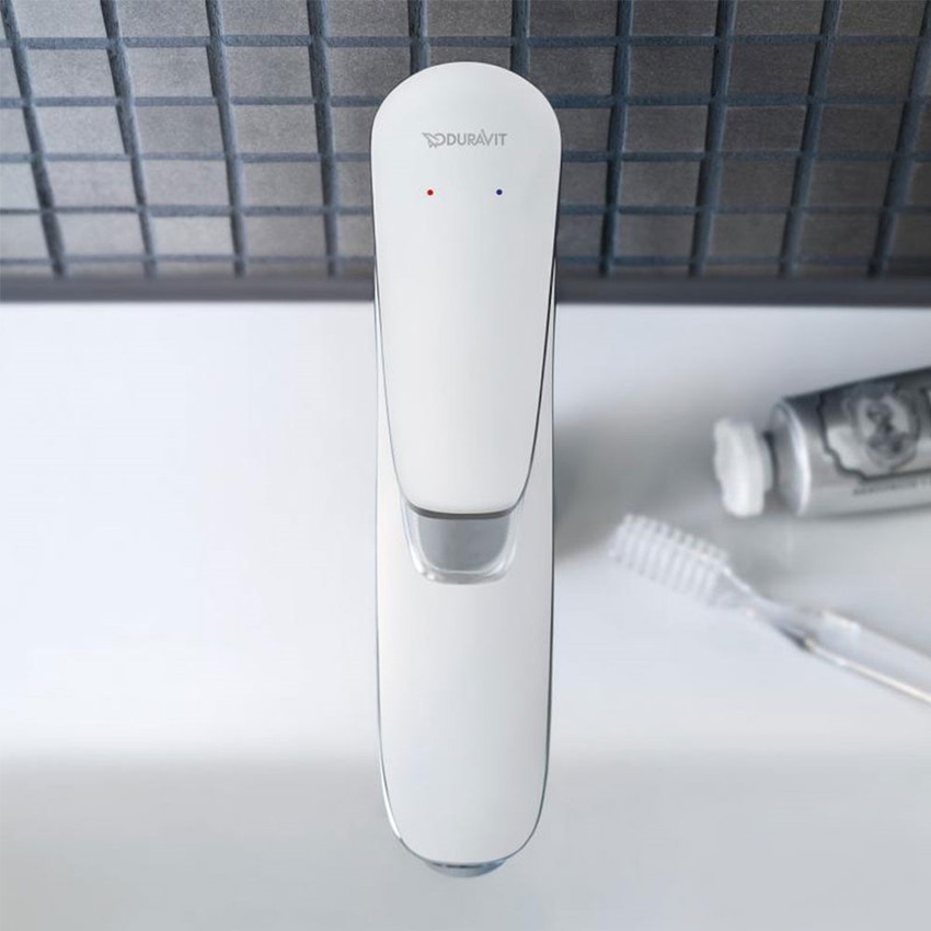 Immagine di Duravit B.1 miscelatore monocomando per lavabo taglia M con scarico e saltarello finitura cromo B11020001010