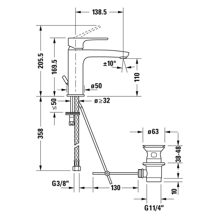 Immagine di Duravit B.1 miscelatore monocomando per lavabo taglia M con scarico e saltarello finitura cromo B11020001010