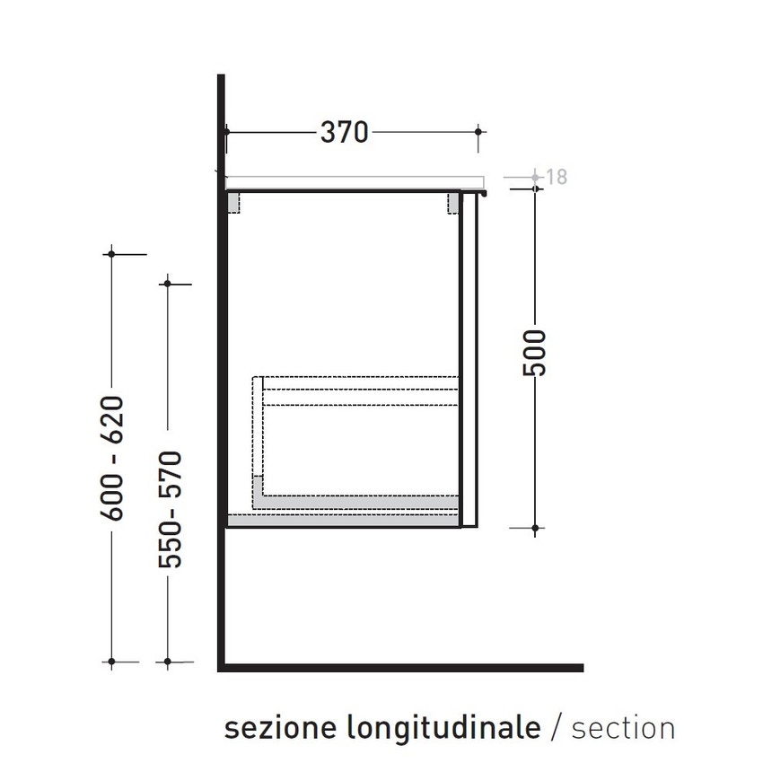 Immagine di Flaminia BOX base portalavabo sospesa, 1 cassetto, L.95 P.37 H.50 cm, con top e foro per lavabo da appoggio, finitura oj canapa BX822+BXPR38OJC