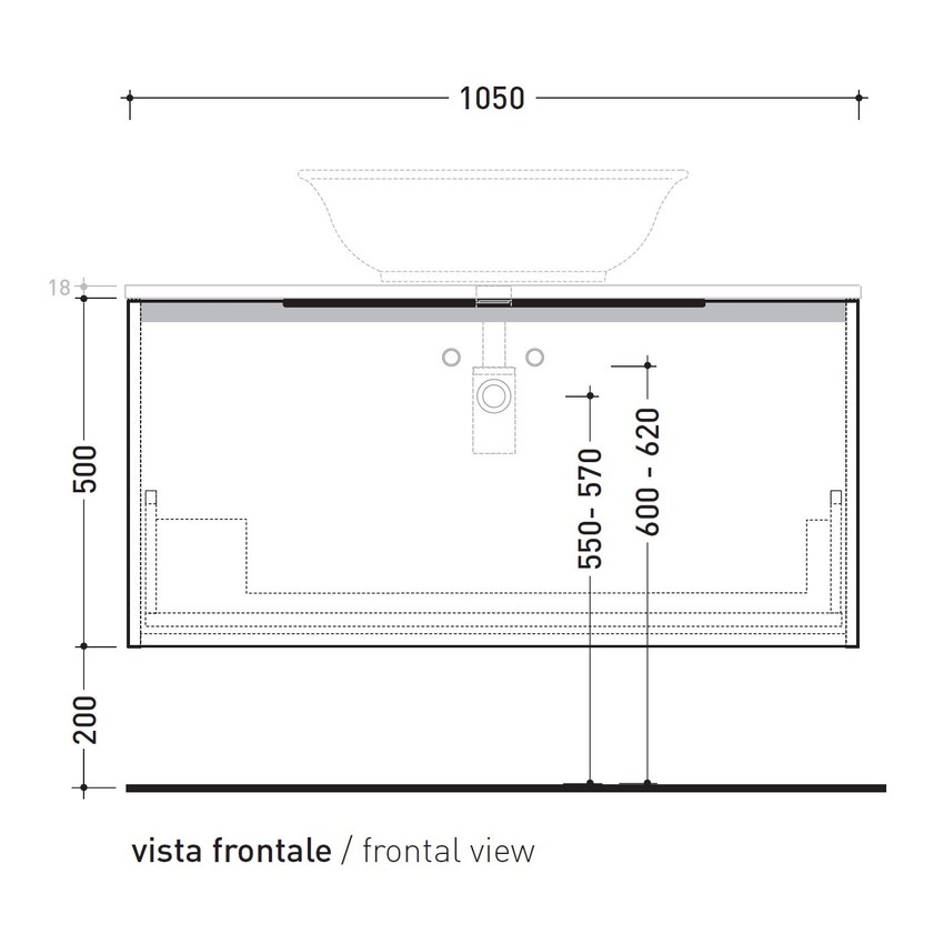 Immagine di Flaminia BOX base portalavabo sospesa L.105 P.37 H.50 cm, 1 cassetto, con top e foro per lavabo da appoggio, finitura ok arly BX834+BXPR38ARL