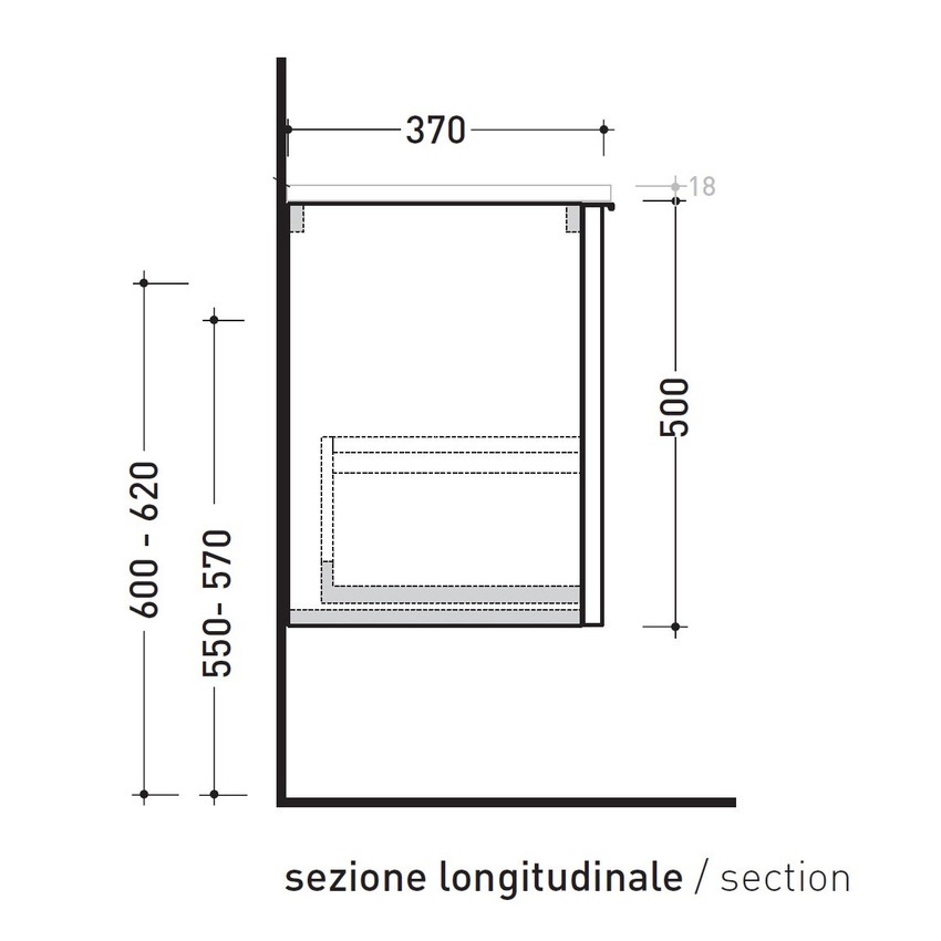 Immagine di Flaminia BOX base portalavabo sospesa L.105 P.37 H.50 cm, 1 cassetto, con top e foro per lavabo da appoggio, finitura ok arly BX834+BXPR38ARL