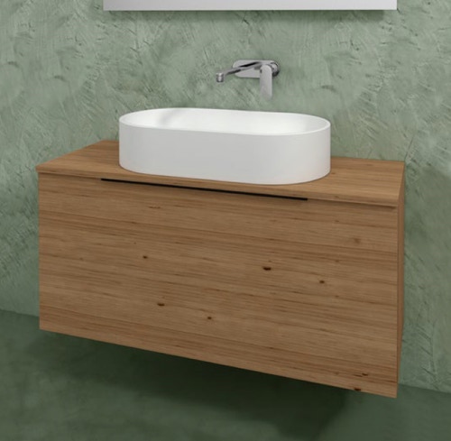 Immagine di Flaminia BOX base portalavabo sospesa L.105 P.37 H.50 cm, 1 cassetto, con top e foro per lavabo da appoggio, finitura ok arly BX834+BXPR38ARL