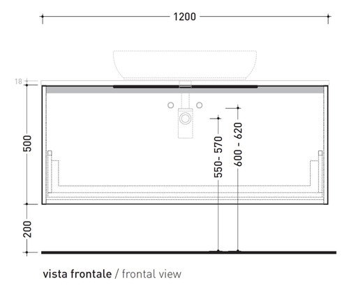 Immagine di Flaminia BOX base portalavabo sospesa, 1 cassetto, L.120 P.37 H.50 cm, con top e foro per lavabo da appoggio, finitura oj bianco BX944+BXPR38OJB