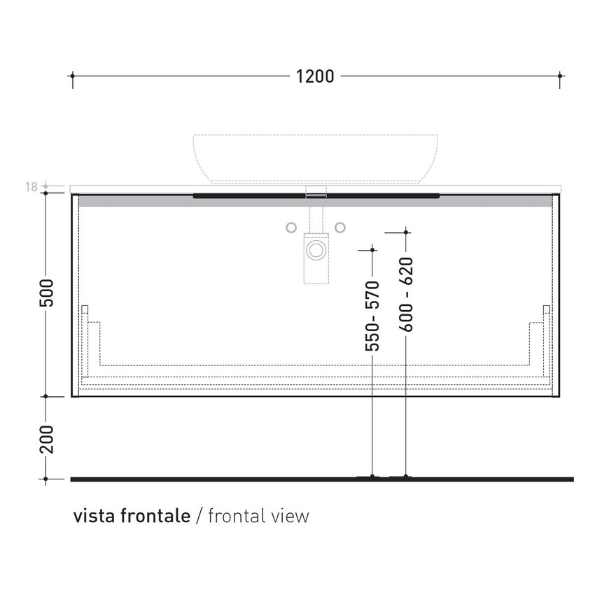 Immagine di Flaminia BOX base portalavabo sospesa, 1 cassetto, L.120 P.37 H.50 cm, con top e foro per lavabo da appoggio, finitura oj bianco BX944+BXPR38OJB