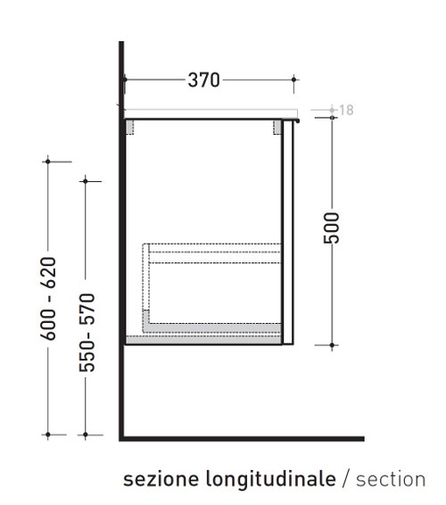 Immagine di Flaminia BOX base portalavabo sospesa, 1 cassetto, L.120 P.37 H.50 cm, con top e foro per lavabo da appoggio, finitura oj bianco BX944+BXPR38OJB