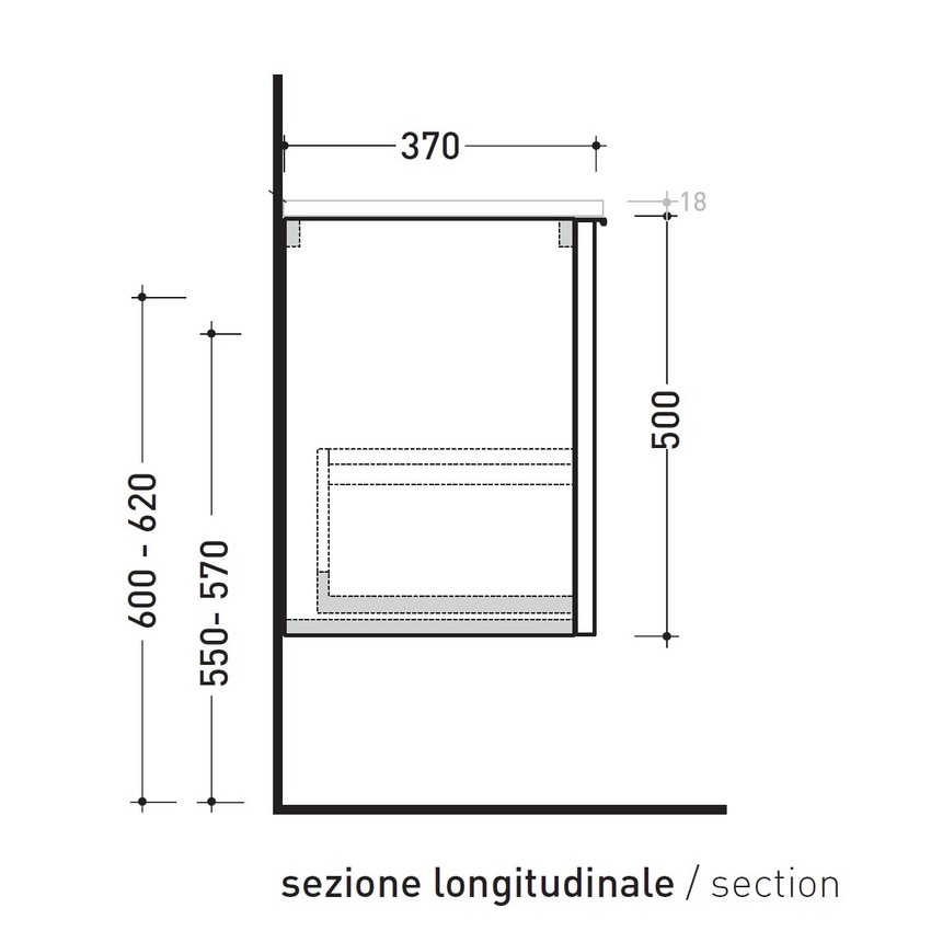 Immagine di Flaminia BOX base portalavabo sospesa, 1 cassetto, L.120 P.37 H.50 cm, con top e foro per lavabo da appoggio, finitura oj bianco BX944+BXPR38OJB