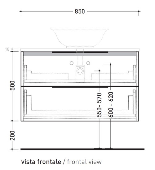 Immagine di Flaminia BOX base portalavabo sospesa, 2 cassetti, L.85 P.37 H.50 cm, con top e foro per lavabo da appoggio, finitura oj bianco BX814+BXPR38OJB