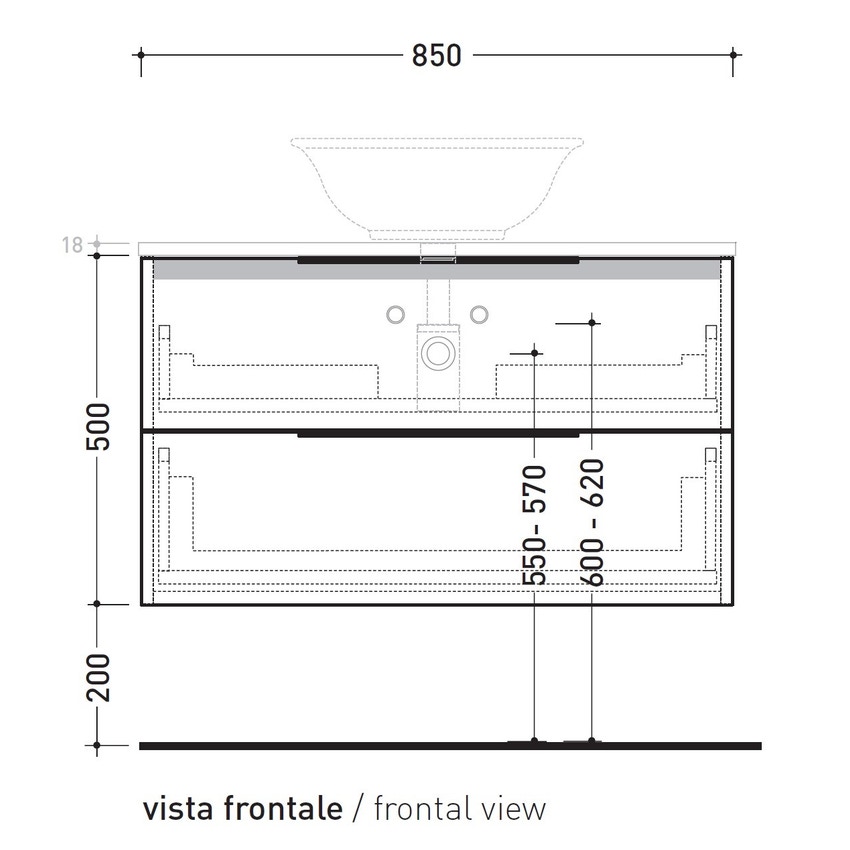 Immagine di Flaminia BOX base portalavabo sospesa, 2 cassetti, L.85 P.37 H.50 cm, con top e foro per lavabo da appoggio, finitura oj bianco BX814+BXPR38OJB
