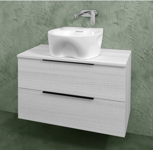 Immagine di Flaminia BOX base portalavabo sospesa, 2 cassetti, L.85 P.37 H.50 cm, con top e foro per lavabo da appoggio, finitura oj bianco BX814+BXPR38OJB