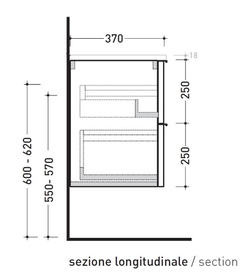 Immagine di Flaminia BOX base portalavabo sospesa, 2 cassetti, L.95 P.37 H.50 cm, con top e foro per lavabo da appoggio, finitura oj canapa BX826+BXPR38OJC