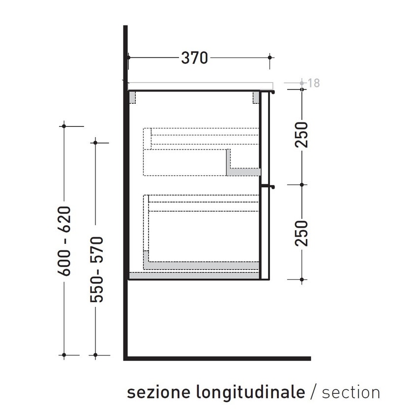 Immagine di Flaminia BOX base portalavabo sospesa, 2 cassetti, L.95 P.37 H.50 cm, con top e foro per lavabo da appoggio, finitura oj canapa BX826+BXPR38OJC