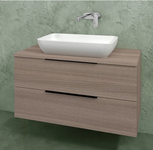 Immagine di Flaminia BOX base portalavabo sospesa, 2 cassetti, L.95 P.37 H.50 cm, con top e foro per lavabo da appoggio, finitura oj canapa BX826+BXPR38OJC